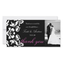 311-White Damask Wedding Thank You Photo Card