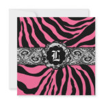 311-Zees Safari | Square Pink Monogram Personalized Announcement