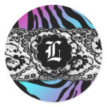 311-Zees Safari White Lace Electric Monogram Stick Round Stickers