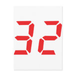 32 thirty-two red alarm clock digital number post card