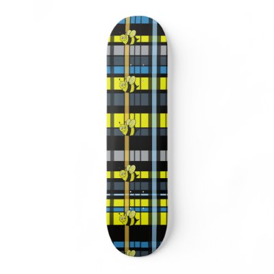 33.Black and Yellow Plaid Bumble Bees Design Skate Board by THarmonArt