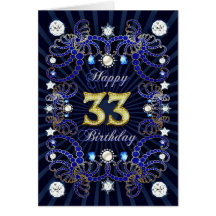 33rd birthday card with masses of jewels