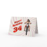 34th Birthday card with a motorbike girl