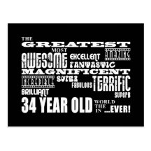34th Birthday Party Greatest Thirty Four Year Old Postcard