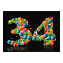 34th Birthday party, with bubbles and balls Announcements