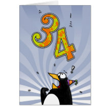 34th Birthday - Penguin Surprise Card