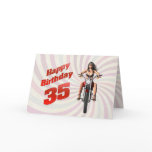 35th Birthday card with a motorbike girl