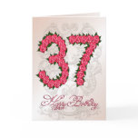 37th birthday card with roses and leaves