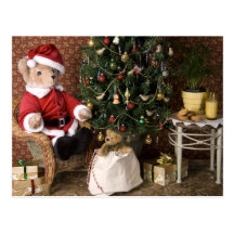 3827 Teddy Bear Santa Christmas Post Card