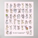 39 Cute Cartoon Rabbits Decor Nursery Poster Pink posters
