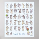 39 Cute Cartoon Rabbits Decor Nursery Wall Art Blu posters