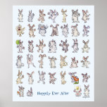39 Cute Cartoon Rabbits Decor Nursery Wall Art Blu posters