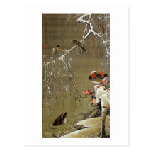 3. 雪中鴛鴦図, 若冲 Mandarin Duck in The Snow, Jakuchū Post Cards
