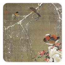 3. 雪中鴛鴦図, 若冲 Mandarin Duck in The Snow, Jakuchū Stickers
