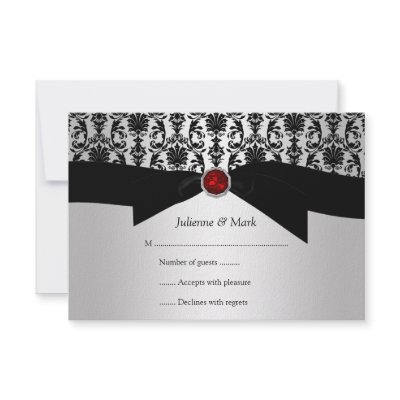 3.5x5 Black Silver Damask Printed Ruby Jewel RSVP by dmboyce