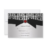 3.5x5 Black Silver Damask Printed Ruby Jewel RSVP Custom Invitation