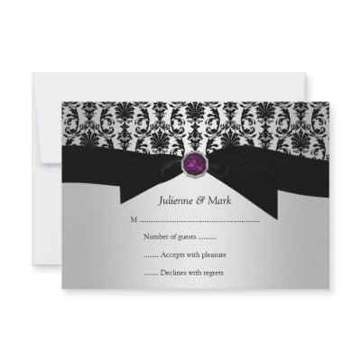 3.5x5 Black Silver Damask Purple Jewel RSVP by dmboyce