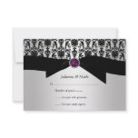 3.5x5 Black Silver Damask Purple Jewel RSVP invitations