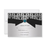 3.5x5 Black Silver Damask Turquoise Jewel RSVP Custom Announcement