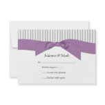 3.5x5 Grey White Stripes Purple Ribbon  RSVP invitations