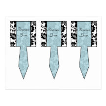 3 Black/Blue Floral Damask Wedding Cup Cake Picks Post Card