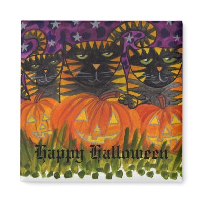 3 black cats & their pumpkins Happy Halloween ! Magnet by kilykostudio