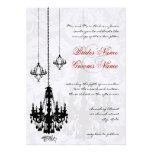 3 Black Chandeliers Shadow Damask Wedding Invites