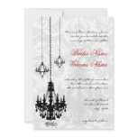 3 Black Chandeliers Shadow Damask Wedding Invites