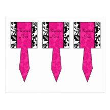 3 Black/Hot Pink Floral Damask Cup Cake Picks Postcards