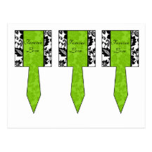 3 Black/Lime Green Floral Damask Cup Cake Picks Postcard
