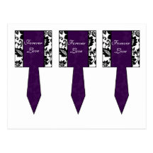3 Black/Purple Floral Damask Cup Cake Picks Postcard