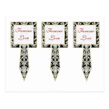 3 Black/White Damask Wedding Cup Cake Picks Post Cards
