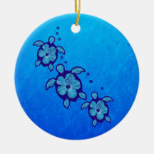3 Blue Honu Turtles Christmas Ornaments