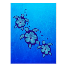 3 Blue Honu Turtles Post Card