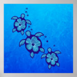 3 Blue Honu Turtles Posters