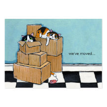 3 Cats & Boxes | We've Moved Announcement Business Card Template