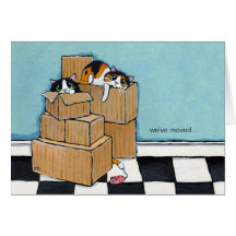 3 Cats & Boxes | We've Moved Note Card