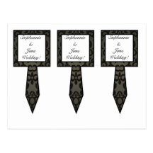 3 Cup Cake Picks Black and Grey Damask Postcards