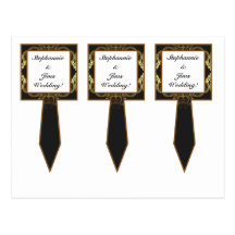 3 Cup Cake Picks Gold and Black Damask Postcard