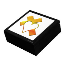 "3-D" Yellow Cross with Heart Keepsake Box