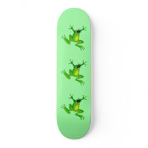 3 Funny Wild Crazy Jumping Frogs Green Skateboard