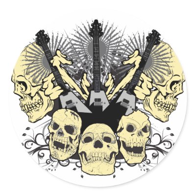 3 Guitars Skulls Round Stickers by thomascarlson