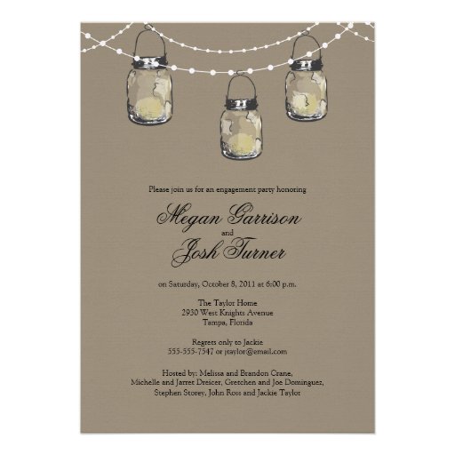 3 Hanging Mason Jars - Engagement Party Custom Announcements