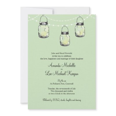 3 Hanging Mason Jars Wedding Personalised Invitations by labellarue