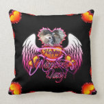 3 Hearts in fire and angel wings Happy Valentine's Pillows