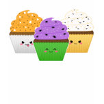 3 kawaii halloween cupcake on black t-shirts