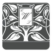 3 Letter Monogram with Black and White Leaves