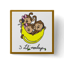 3 Li'l Monkeys Tshirts and Gifts Button