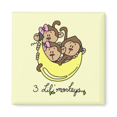 3 Li'l Monkeys Tshirts and Gifts Fridge Magnets by toddlersplace