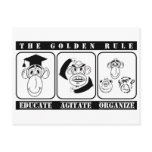 3 monkeys educate agitate organise post card